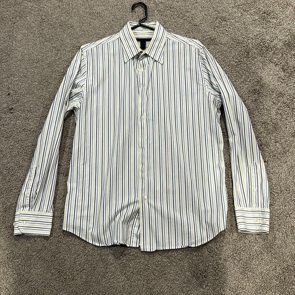 Mens Express Dress Shirt. White/Blue/Green size medium 15-15.
